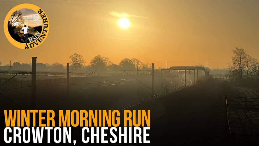 Sun low in the sky, a winter morning run in the Cheshire, England from Crowton and beside the River Weaver at Dutton Viaduct & Dutton Lock